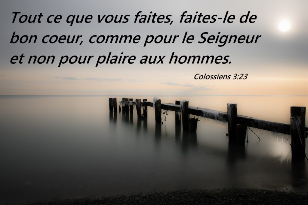 Tout ce que vous faites, faites-le de bon coeur, comme pour le Seigneur et non pour plaire aux hommes